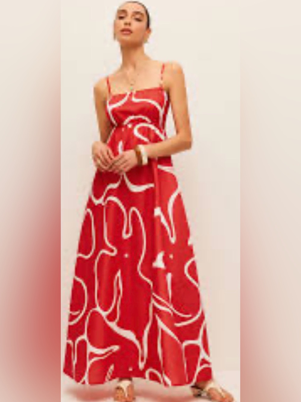 Commense Red Maxi Dress with White Abstract Swirl